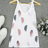 Ladies' V-Neck Feather Print Camisole Vest – Stylish, Versatile & Casual