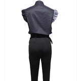 Ladies' V-Neck Button-Up Petal Sleeve Off-Shoulder Shirt – Elegant and Versatile Printed Set