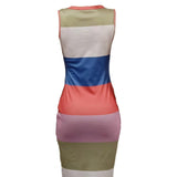 Ladies' Color-Blocked Stripe Print Sleeveless Tight Dress | Fashionable and Chic Bodycon Dress
