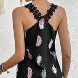 Women's Printed Feather Pattern V-Neck Camisole Vest | Slimming and Stylish Sleeveless Top