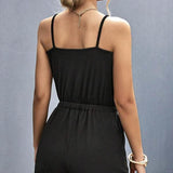 Chic Ladies' Solid Color Jumpsuit with Chain Detail