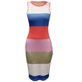 Ladies' Color-Blocked Stripe Print Sleeveless Tight Dress | Fashionable and Chic Bodycon Dress