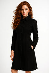 Women’s black wool coat – elegant long tailored winter outerwear