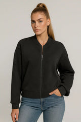 Women's black bomber jacket with quilted texture – casual streetwear style