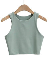 Summer Fashion Women Slim Tops O-neck Sleeveless-green-9