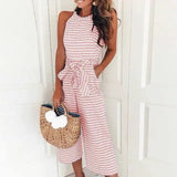 Elegant Jumpsuits Women Sleeveless Striped Jumpsuit-Pink-5