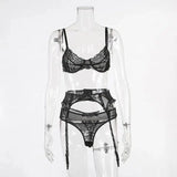 European and American lingerie lace three-piece women-Black-3
