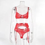 European and American lingerie lace three-piece women-Red-5