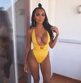 Explosion models women's one-piece swimsuit braided-Yellow-3