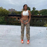 New Fashion Leaf Print Tooling Straight Loose Trousers-3