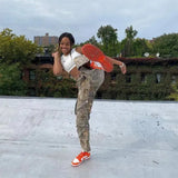 New Fashion Leaf Print Tooling Straight Loose Trousers-5