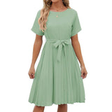Fashion New Round Neck Dress Women-Bean Green-7