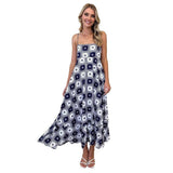 Floral Print Suspender Dress Summer Slim Fit Long Dresses-Black-3