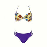 Flower bikini strap solid color hard cover swimsuit-5