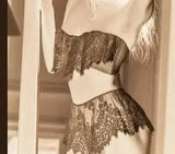 Lingerie Women Babydoll Sleepwear Lace Bra Dress G-string-Black-2