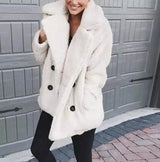 Warm Fuzzy Winter Coat with Pockets-White-5