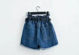 Calyx elastic waist denim shorts female summer high waist-NavyBlue-37