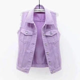 Women's Sleeveless Distressed Denim Vest-Purple-5