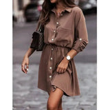Endless Moments Waist Tie Button Sleeve Dress-Coffee-2