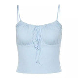 Women's Ribbed Crop Top with Front Tie Detail-Blue-2