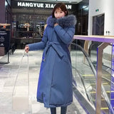 Ladies over-the-knee slim padded jacket-blue-4