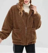 Fuzzy Zip-Up Oversized Jacket for Casual Wear-Coffee-3
