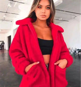 Fuzzy Zip-Up Oversized Jacket for Casual Wear-Red-4