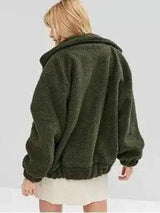 Fuzzy Zip-Up Oversized Jacket for Casual Wear-Army green-5