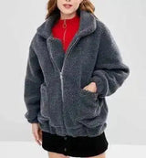 Fuzzy Zip-Up Oversized Jacket for Casual Wear-Dark grey-6