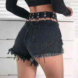 Old hairskin high waist cutout denim shorts-gray-10