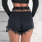 Old hairskin high waist cutout denim shorts-3