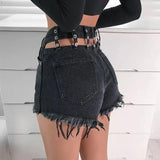 Old hairskin high waist cutout denim shorts-4