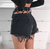 Old hairskin high waist cutout denim shorts-6