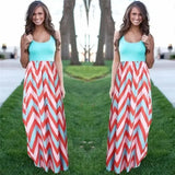 Printed Waves Stripe Long Skirt Dress-Blue-33