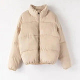 Warm Puffer Jacket for Women with Zipper-Khaki-3