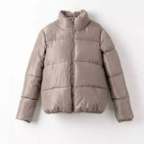Warm Puffer Jacket for Women with Zipper-Coffee-4