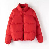 Warm Puffer Jacket for Women with Zipper-Red-5