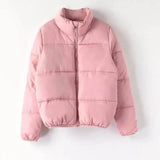 Warm Puffer Jacket for Women with Zipper-Pink-7