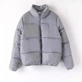 Warm Puffer Jacket for Women with Zipper-Grey-8