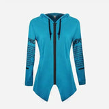 Zippered Hooded Asymmetric Hem Top-blue-2