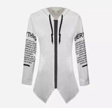 Zippered Hooded Asymmetric Hem Top-white-3