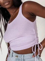 Women's Drawstring Crop Top Tank-Purple-3