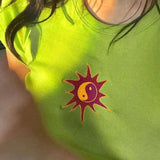 Women's Cropped Tee with Sun Emblem-Green-3