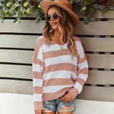 Striped Crew Neck Knit Sweater-Pink-2