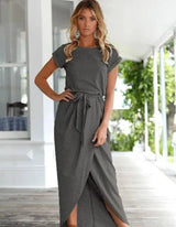 Versatile Wrap Midi Dress in Assorted Colors-Darkgray-58