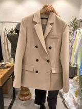 Men's Double-Breasted Tailored Blazer Jacket-Apricot-3