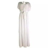 Summer Maxi Dress with V-Neck and Tie Waist-White-2