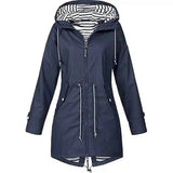 Hooded Waterproof Women's Jacket with Zip Pockets-Navy-5