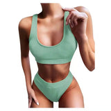Knitting Bikini Female Swimsuit High Waist Swimwear-Green-4