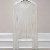 Shintimes Shirt Women T-Shirt Long Sleeve Korean Style-WHITE-9